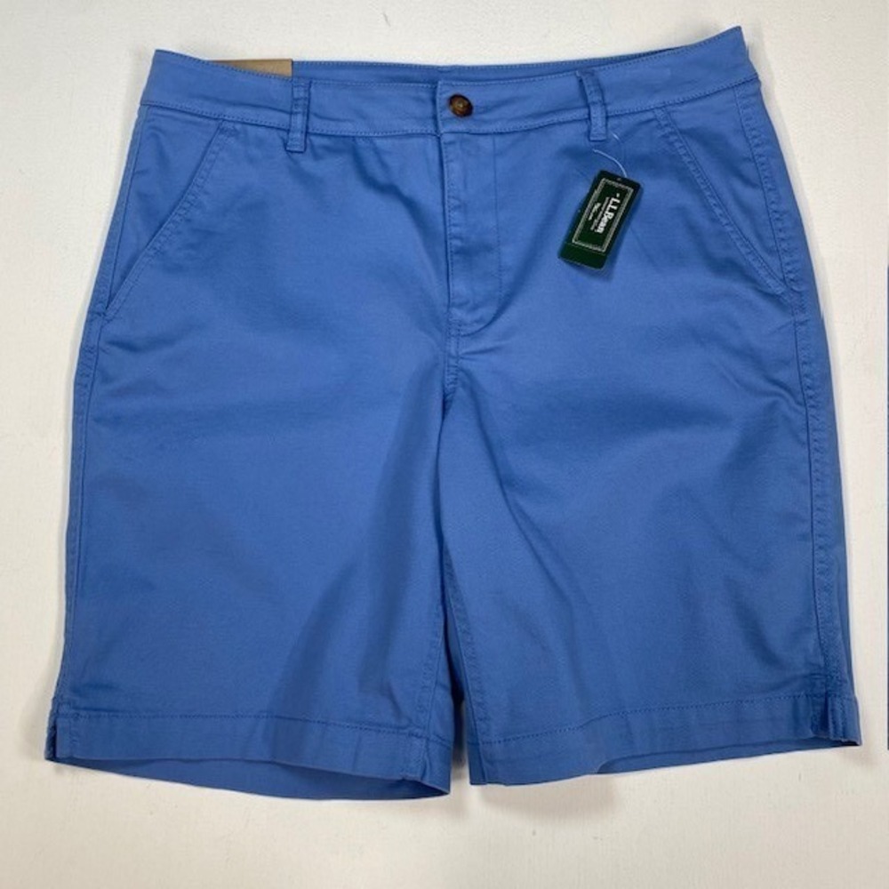 L.L.Bean Women Comfort Stretch Shorts 9 Inch Mid Rise Flag Blue Size 12 Reg NEW